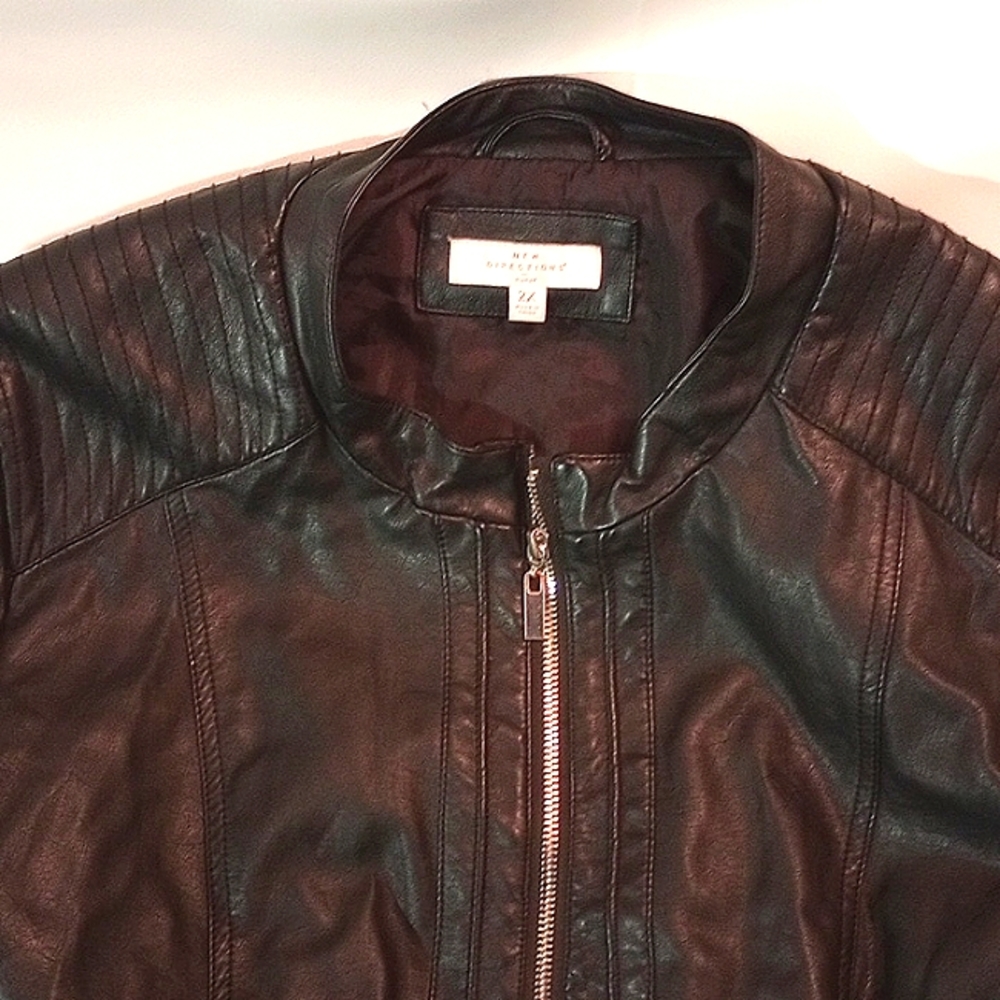 New directions curvy faux leather pleated shoulder jacket